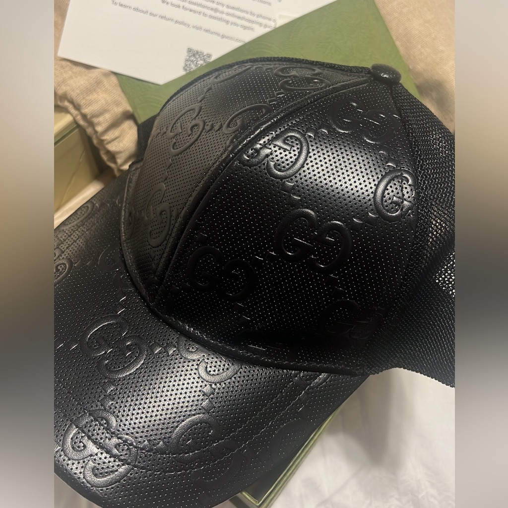 Black Leather Gucci Baseball Cap